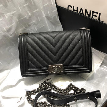 Chanel Boy Bag Leather Black Silver Hardware 25cm