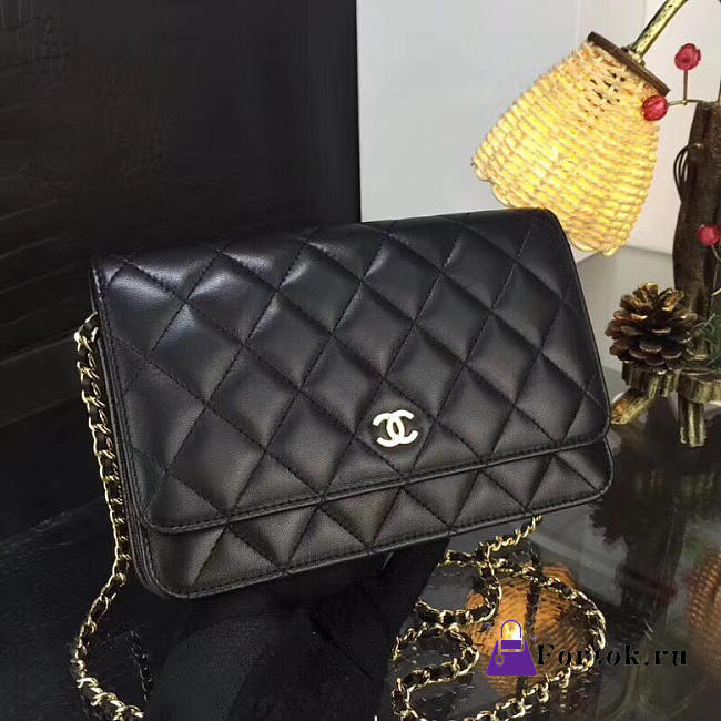 CHANEL WOC SHOULDER BAG Lambskin Gold&Silver Hardware 19cm - 1