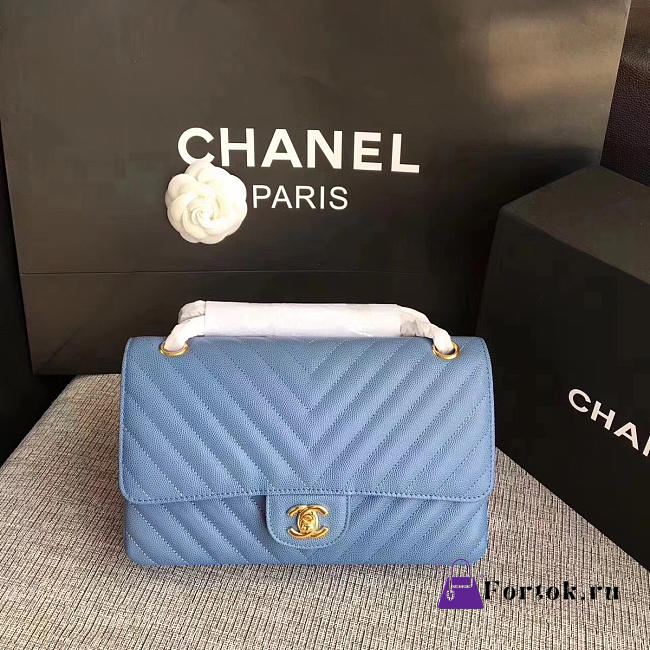 Chanel Classic Handbag Dusty Blue 25cm - 1