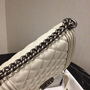 Boy Chanel Handbag White Silver Hardware Grained Calfskin 19.5cm  - 4