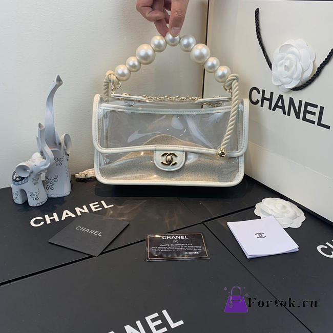 Chanel Transparent Ppearl Sand Bag White 25cm - 1