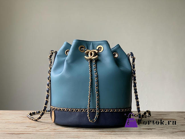 Chanel Pull Rope Bucket Bag Blue 22cm - 1