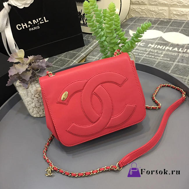 Chanel New Sheepskin Small Square Bag Red - 1