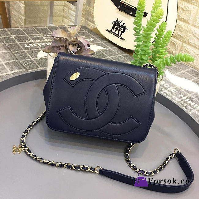 Chanel New Sheepskin Small Square Bag Dark Blue - 1