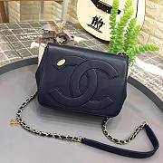 Chanel New Sheepskin Small Square Bag Dark Blue - 1