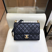 Chanel Flap Bag Pearl Lambskin Black AS0585 21cm  - 1