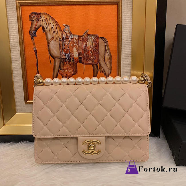 Chanel Flap Bag Pearl Lambskin Beige AS0585 21cm - 1