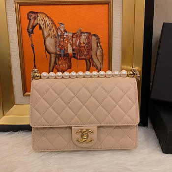 Chanel Flap Bag Pearl Lambskin Beige AS0585 21cm