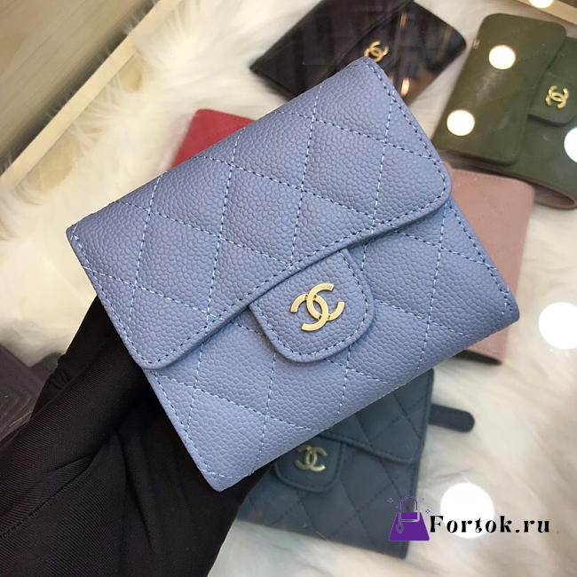 Chanel Purse Clutch Caviar Gold Buckle Blue and Pink - 1
