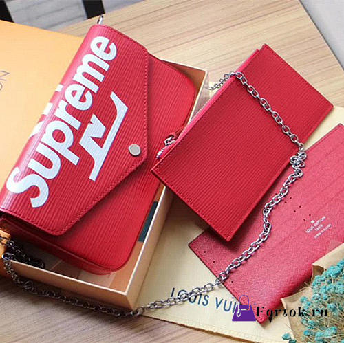 Louis Vuitton Supreme Wallet Clutch Bag Red 61276 - 1