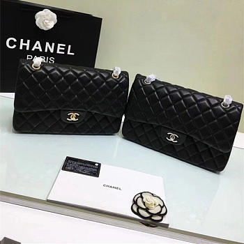 CHANEL lambskin Leather Flap Bag with Gold/Silver Hardware black 30cm