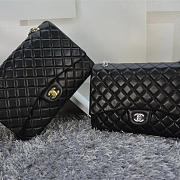 CHANEL Lambskin Leather Flap Bag Gold / Silver Hardware Black 33cm  - 1
