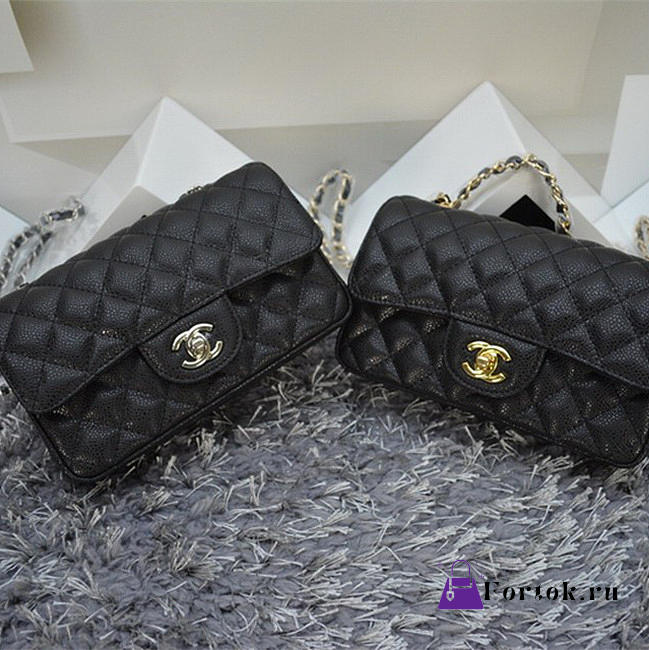 CHANEL Caviar Leather Flap Bag With Gold / Silver Hardware Black 20cm  - 1