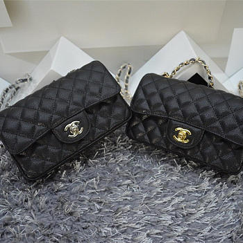 CHANEL Caviar Leather Flap Bag With Gold / Silver Hardware Black 20cm 