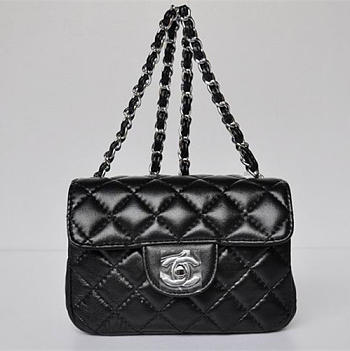 CHANEL Lambskin Leather Flap Bag With Silver Hardware Black 17.5cm