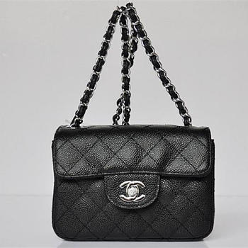 CHANEL Caviar Leather Flap Bag With Silver Hardware Black 17.5cm