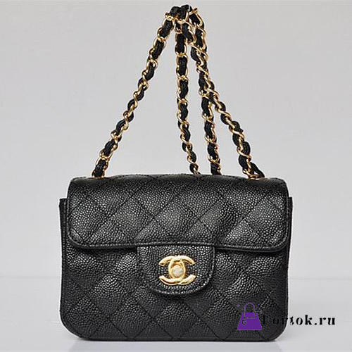 CHANEL Caviar Leather Flap Bag With Gold Hardware Black 17.5cm - 1