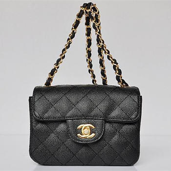 CHANEL Caviar Leather Flap Bag With Gold Hardware Black 17.5cm