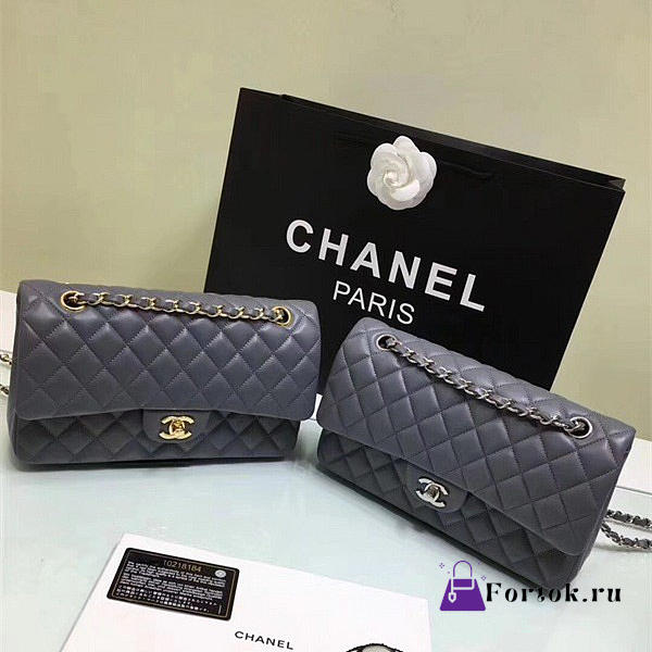 CHANEL Lambskin Leather Flap Bag Gold/Silver Grey 25cm - 1