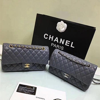 CHANEL Lambskin Leather Flap Bag Gold/Silver Grey 25cm