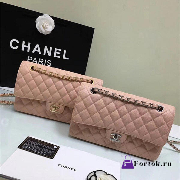CHANEL Calfskin Leather Flap Bag Gold Pink 25cm - 1