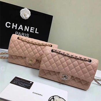 CHANEL Calfskin Leather Flap Bag Gold Pink 25cm