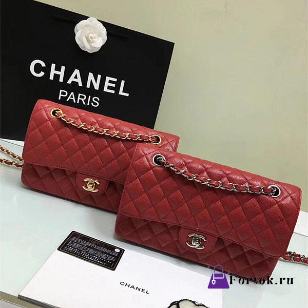 CHANEL Calfskin Leather Flap Bag Gold Red 25cm - 1