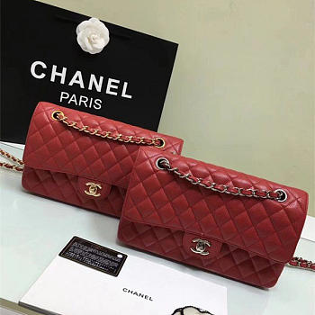 CHANEL Calfskin Leather Flap Bag Gold Red 25cm