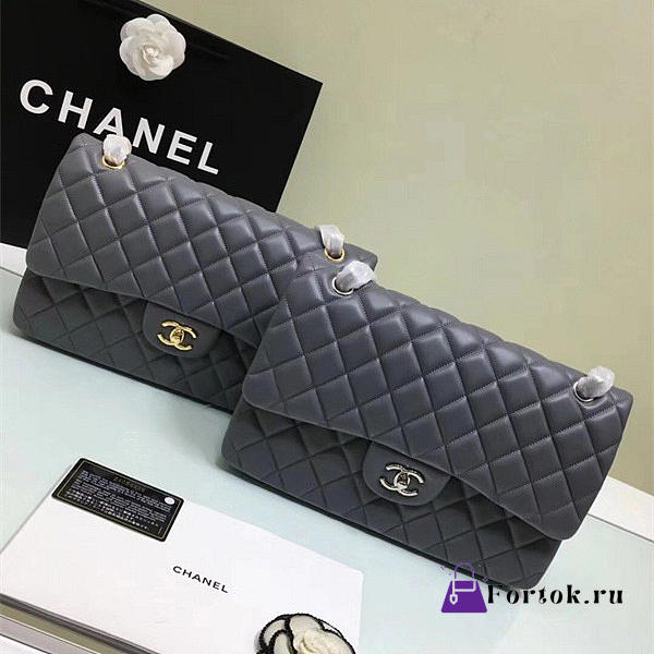 CHANEL Lambskin Leather Flap Bag Gold/Silver Grey 30cm  - 1