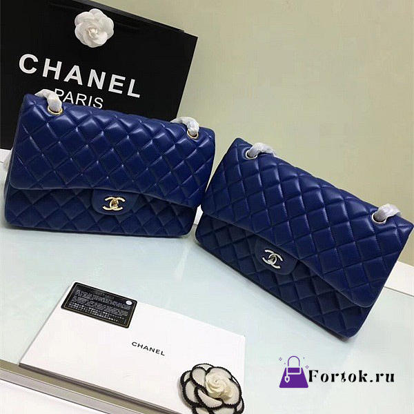 CHANEL Lambskin Leather Flap Bag Gold/Silver Blue 30cm - 1