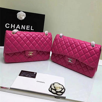 CHANEL Lambskin Leather Flap Bag Gold/Silver Rose Red 30cm