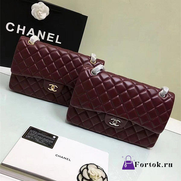 CHANEL Lambskin Leather Flap Bag Wine Red Gold/Silver 30cm  - 1