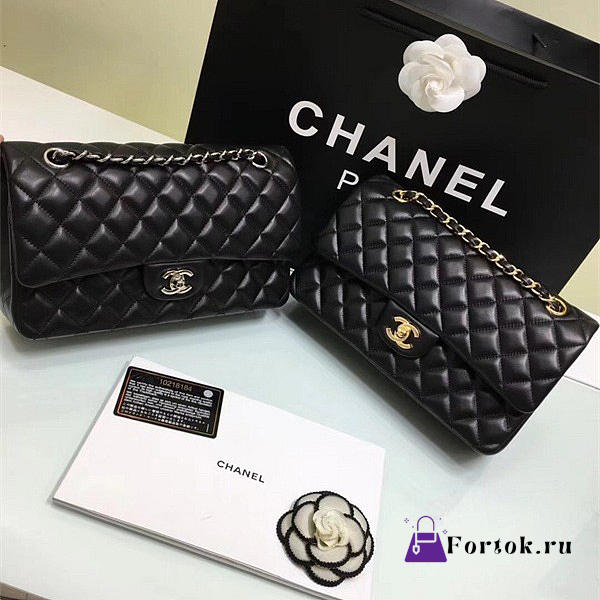 CHANEL lambskin Leather Flap Bag Gold/silver Metal black 25cm - 1
