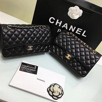 CHANEL lambskin Leather Flap Bag Gold/silver Metal black 25cm