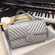 Chanel Chevron Quilted Silver Calfskin Leather 25cm - 1