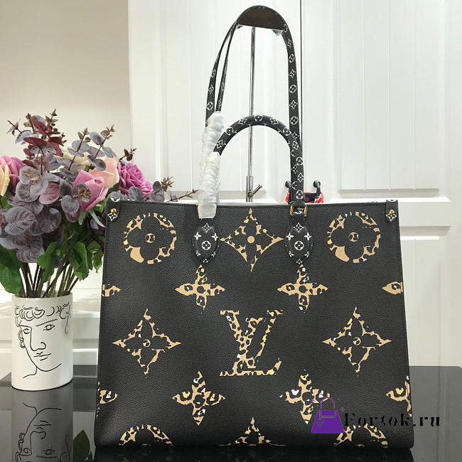 LOUIS VUITTON Handbag Black and white color Monogram Printing 41cm - 1