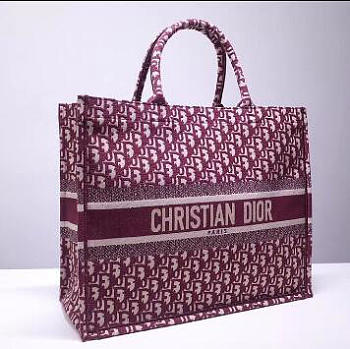 DIOR Large BOOK TOTE Burgundy Oblique Embroidery M1286 41.5cm