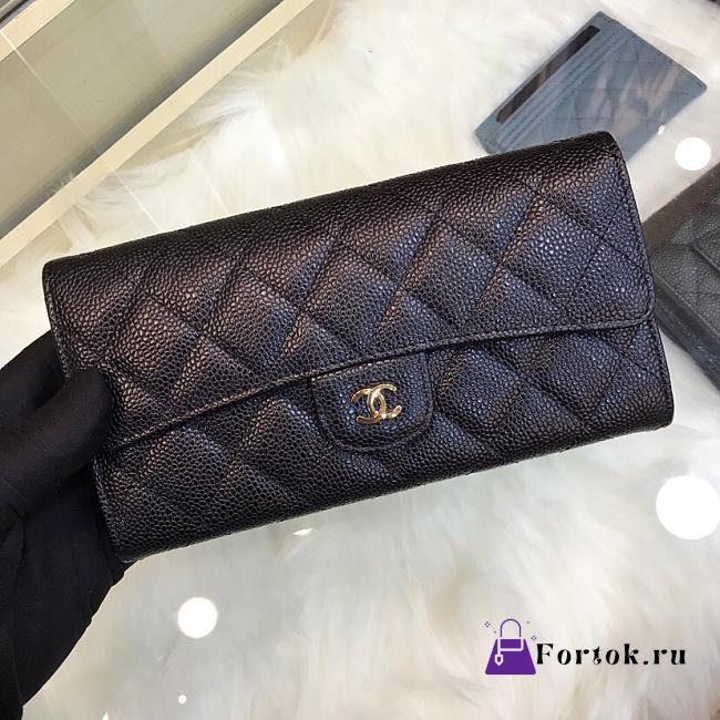 Chanel classic long lychee wallet black 10.5cm - 1