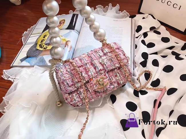 Chanel 2019ss Woolen Pearl Bag Pink - 1