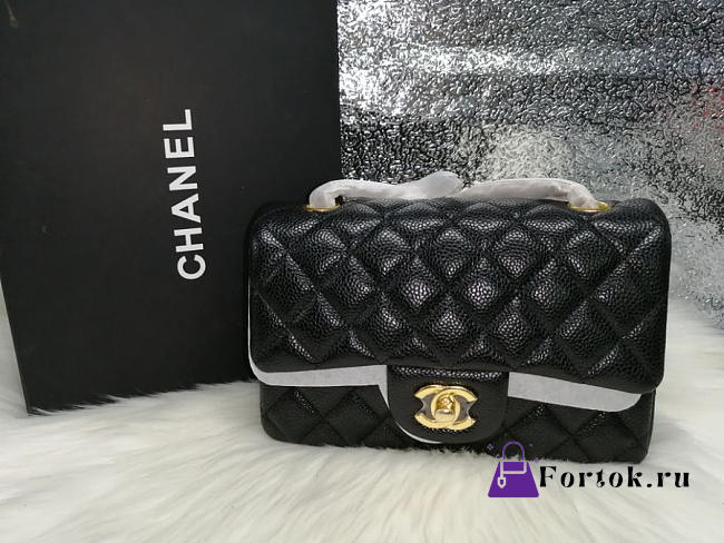 Chanel caviar Lambskin Leather Flap Bag black gold  17cm - 1