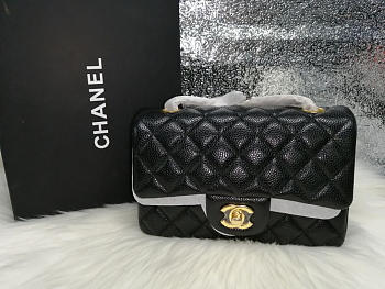 Chanel caviar Lambskin Leather Flap Bag black gold  17cm