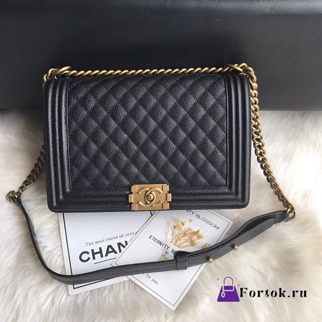 Chanel Medium Quilted Caviar Boy Bag Black Gold 28CM - 1