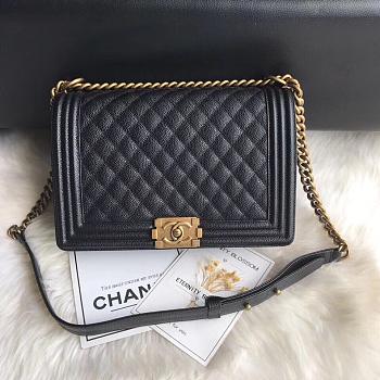 Chanel Medium Quilted Caviar Boy Bag Black Gold 28CM