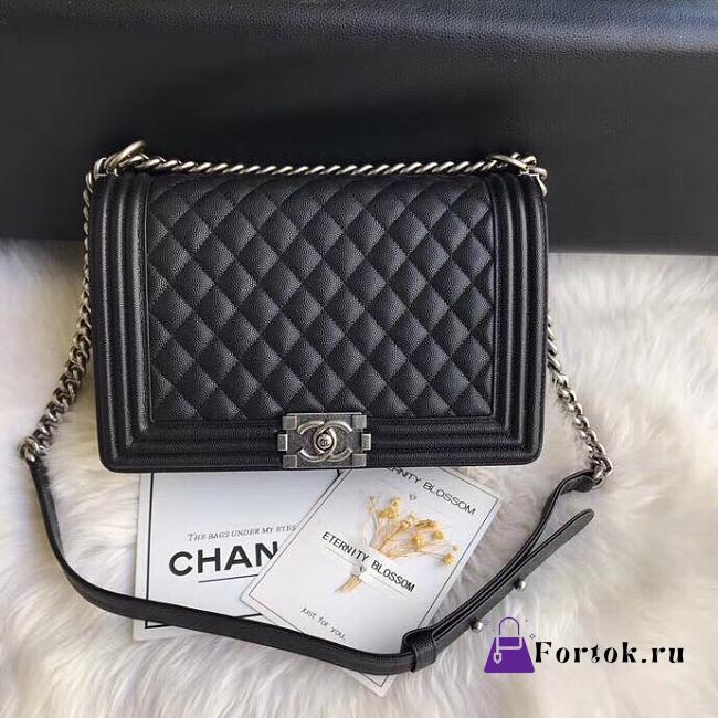 Chanel Medium Quilted Caviar Boy Bag Black Silver 28cm - 1