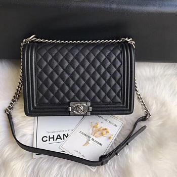 Chanel Medium Quilted Caviar Boy Bag Black Silver 28cm