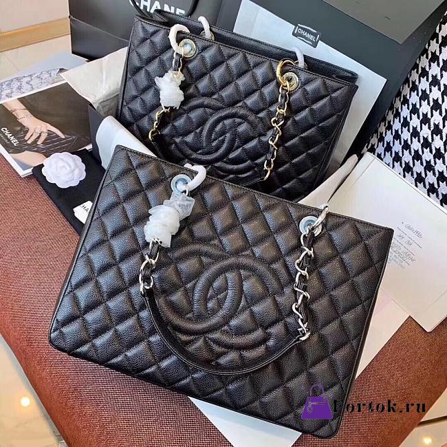 Chanel Shopping Bag Black Silver Hardware 33cm - 1