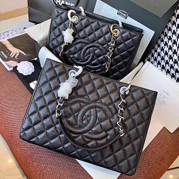 Chanel Shopping Bag Black Silver Hardware 33cm