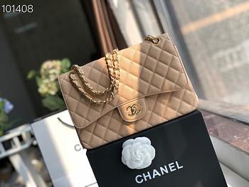 CHANEL Leather Flap Bag Gold/Silver Beige Large 30cm 