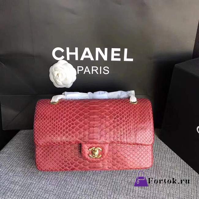 Chanel Snakeskin Tote Bag Red 25cm - 1