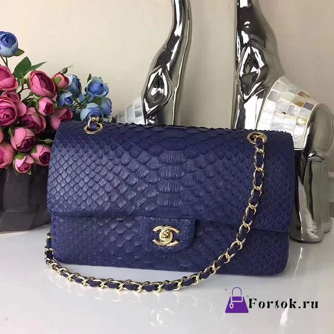 Chanel Snakeskin Tote Bag Navy Blue 25cm - 1